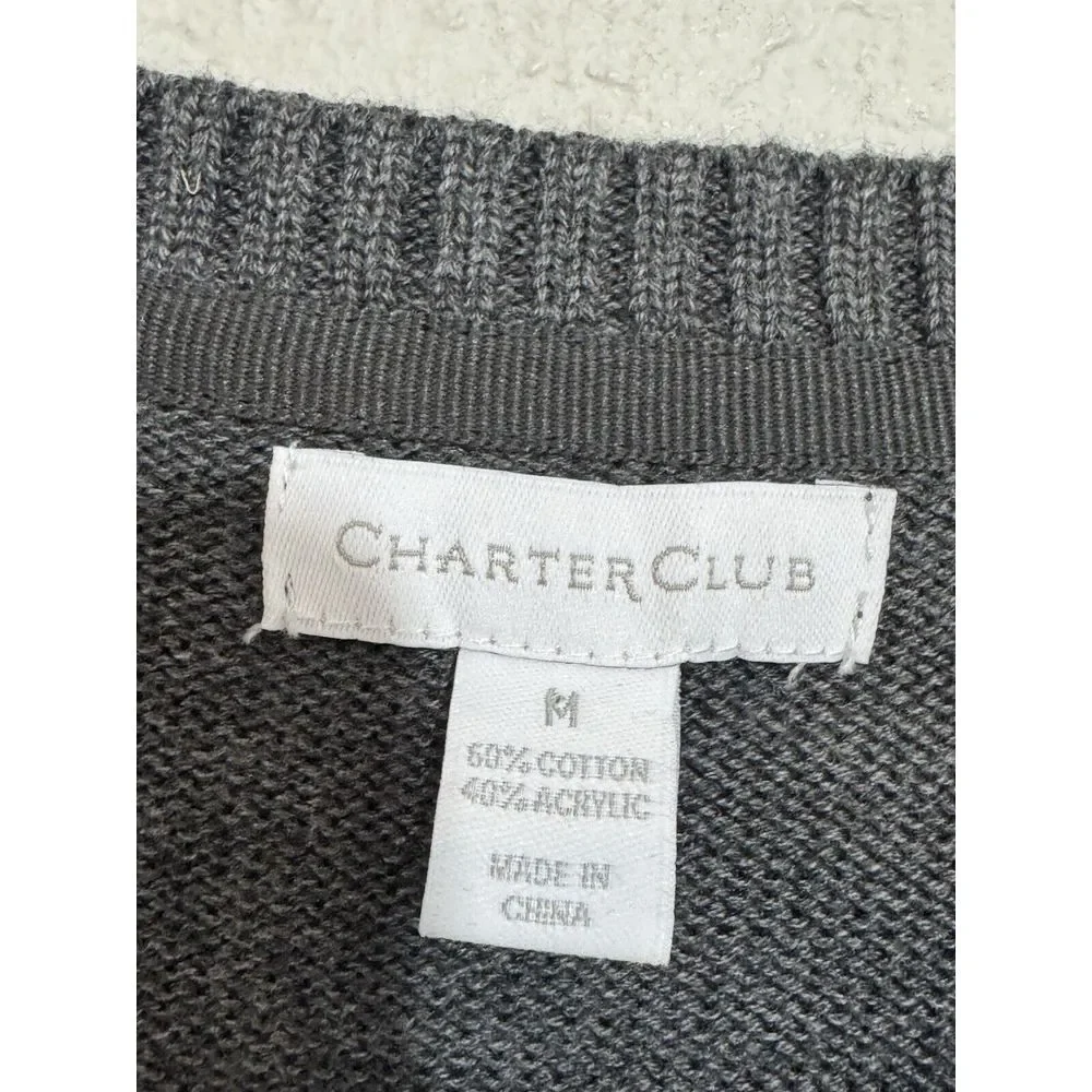 Charter Club Women's Cotton‎ Blend Pug Dog Gray Long Sleeve Sweater Size M
